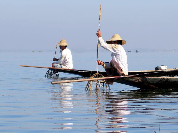 インレー湖 片足漕ぎ漁